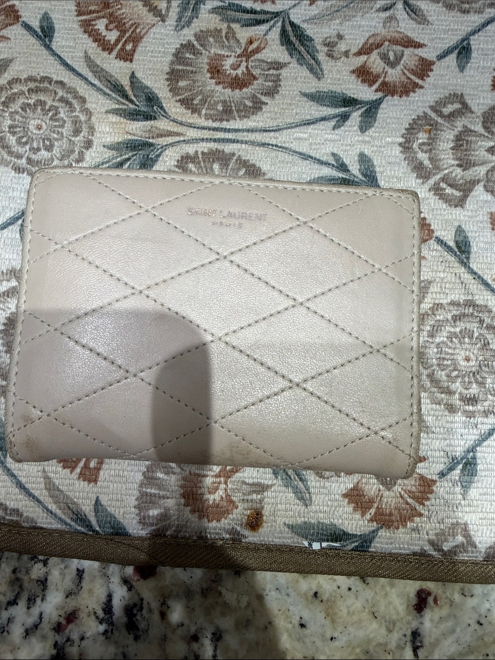 Saint Laurent Cream Quilted Leather Card Wallet